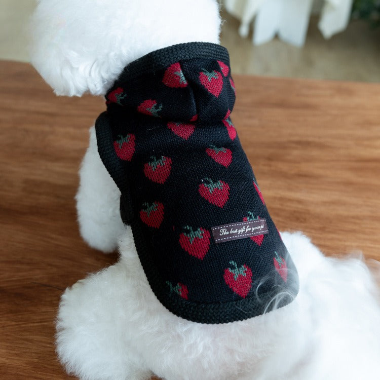 Strawberry Printed Hooded Dog Cat Cape