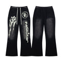 Street Style Skull Letter Print Elastic Waist Flared Pants