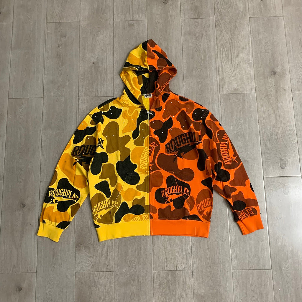 Rough Play Split Camo Zip Hoodie | Yellow / Orange
