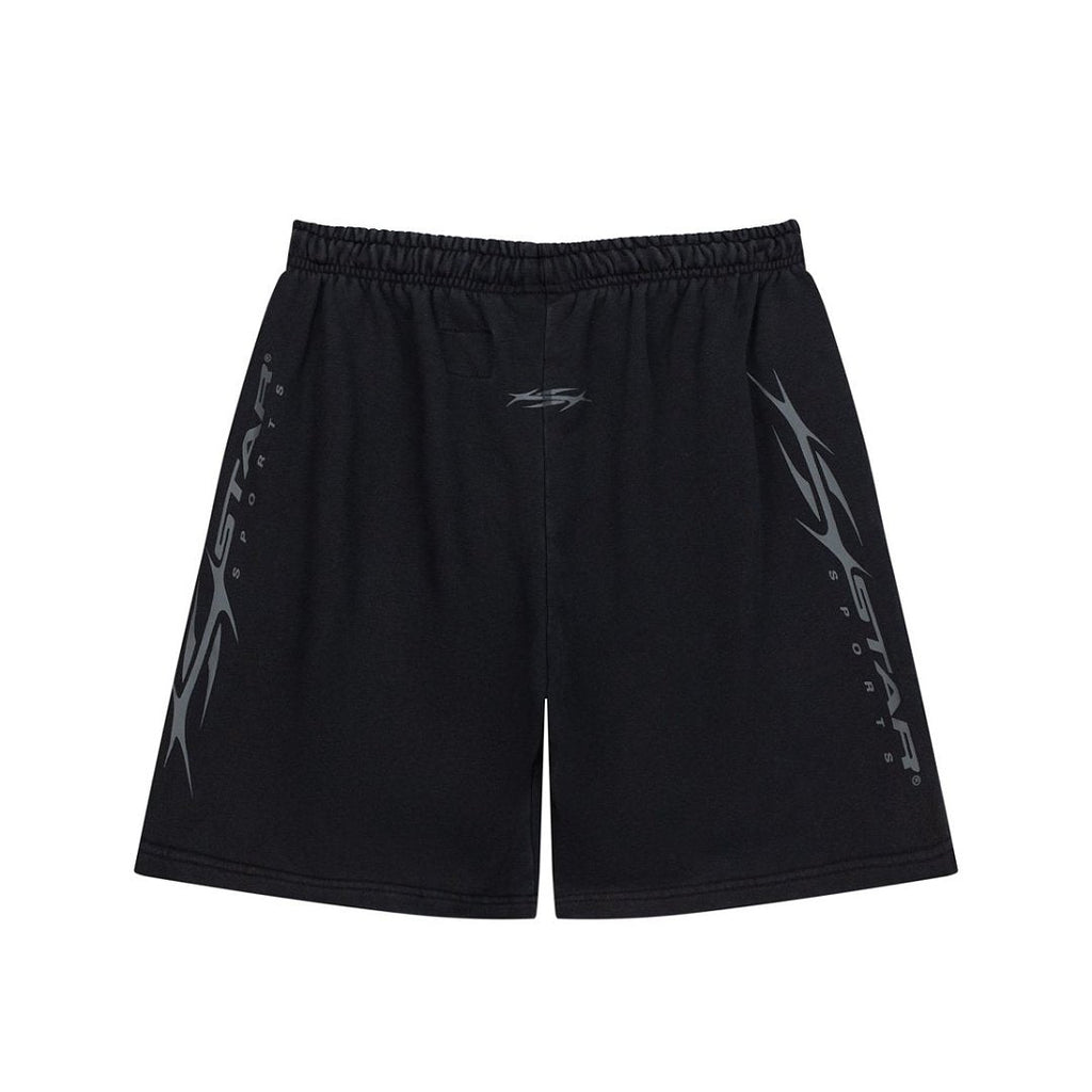 Black Side Letter Graphic Drawstring Loose Street‑Wear Shorts