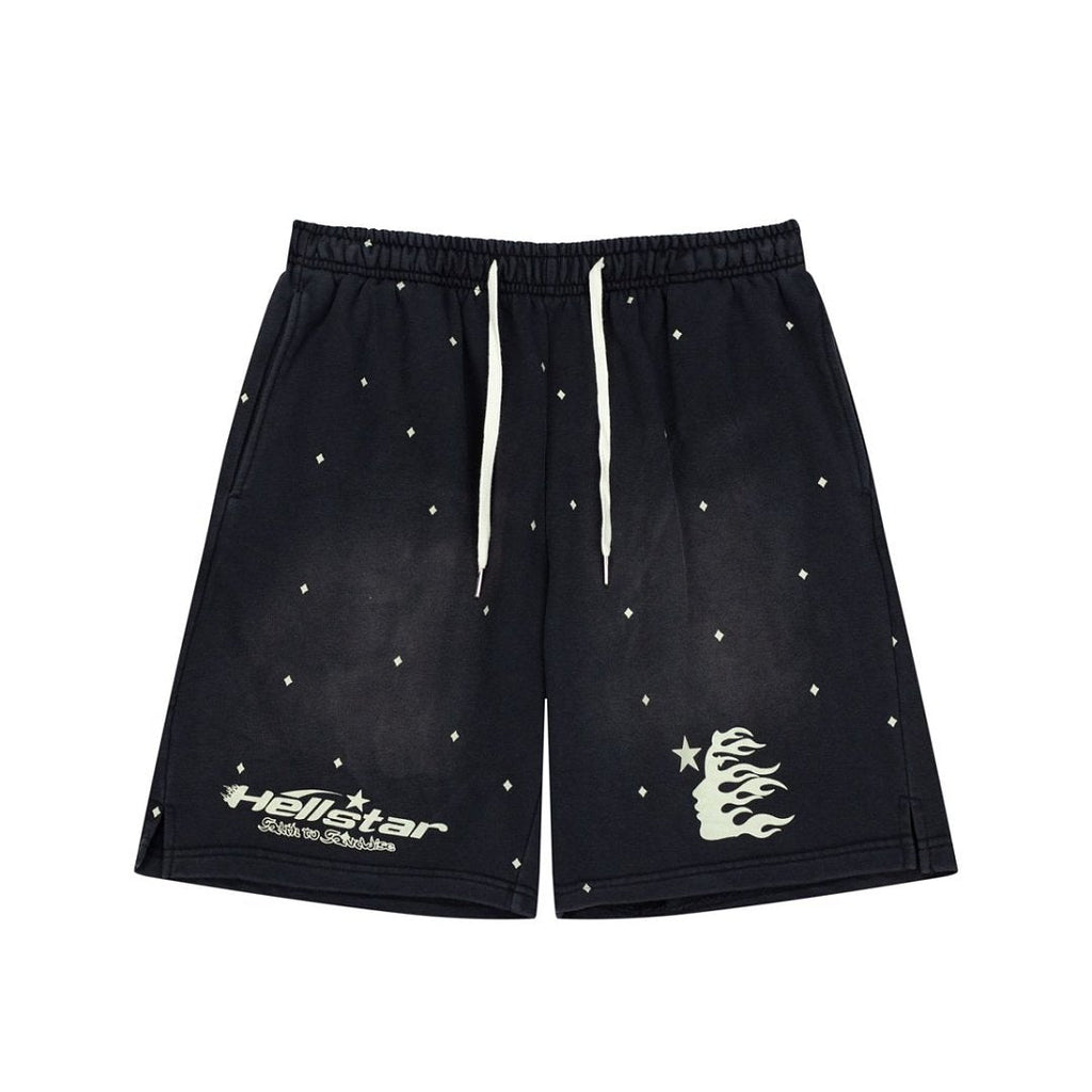 Retro Distressed Star Print Elastic Waist Loose‑Fit Men’s Casual Shorts