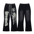 Black Gothic Embroidery Loose‑Fit Flare Casual Sweatpants