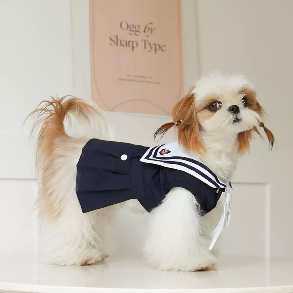 Navy Pattern Design Dog Cat Dress/Vest