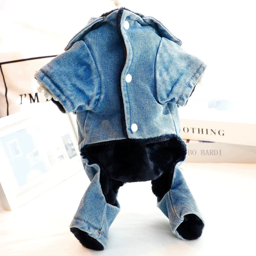 Denim Buttoned Fleece Dog Jacket Jumpsuits