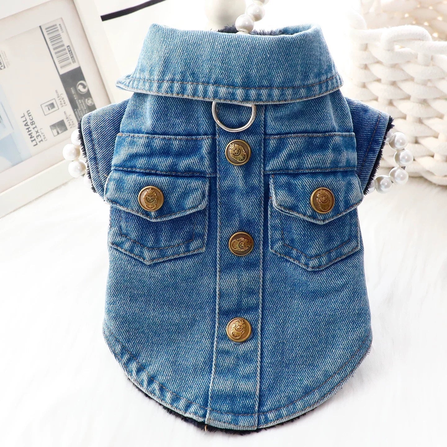 Denim Buttoned Fleece Dog Jacket Jumpsuits