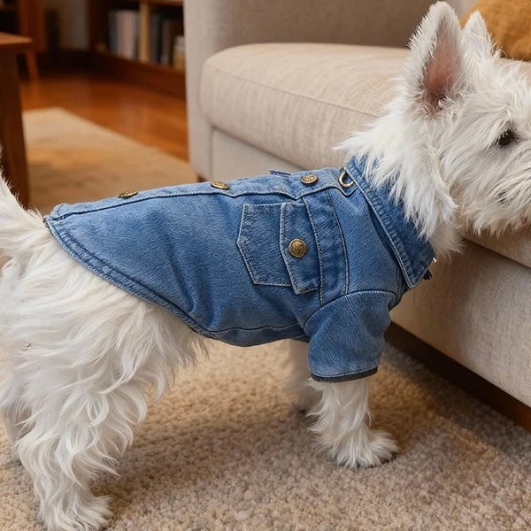 Denim Buttoned Fleece Dog Jacket Jumpsuits