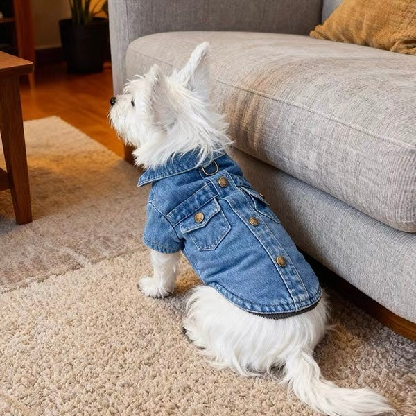 Denim Buttoned Fleece Dog Jacket Jumpsuits
