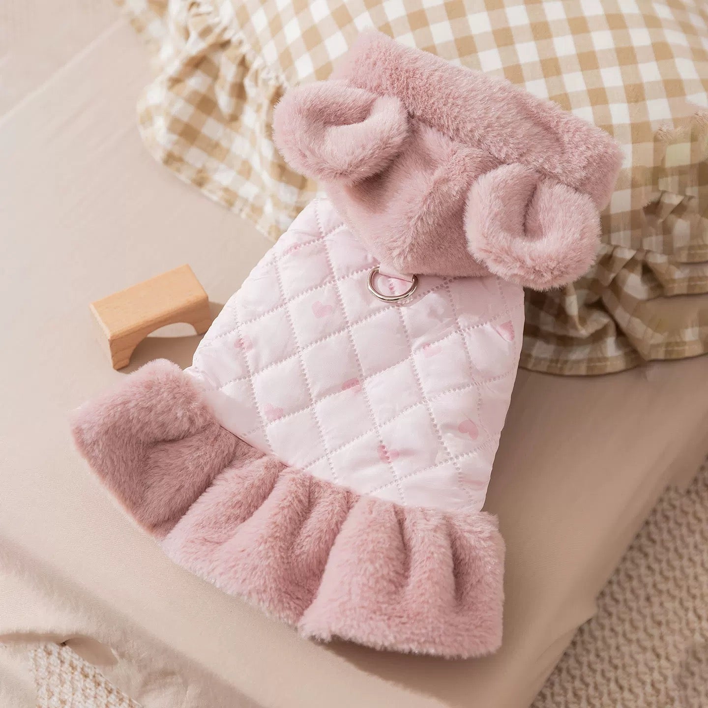 Warm Heart Printed Dog Cat Hooded Jacket Dress