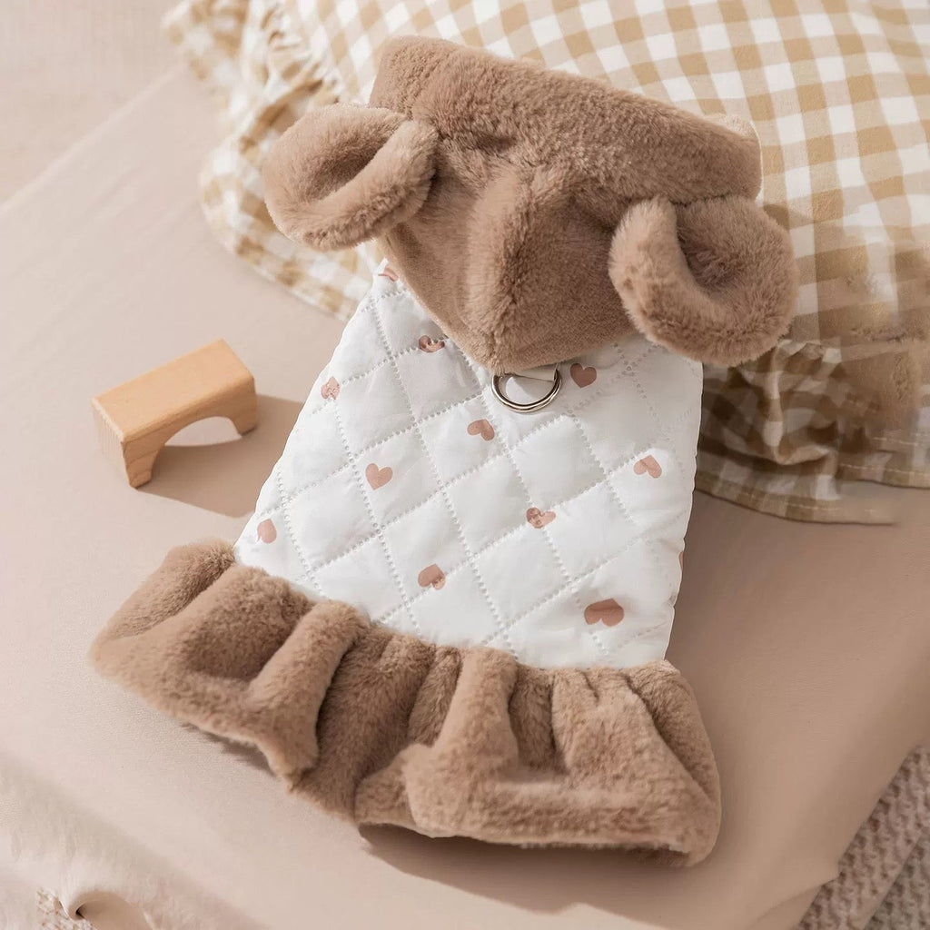 Warm Heart Printed Dog Cat Hooded Jacket Dress