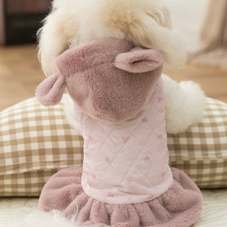 Warm Heart Printed Dog Cat Hooded Jacket Dress