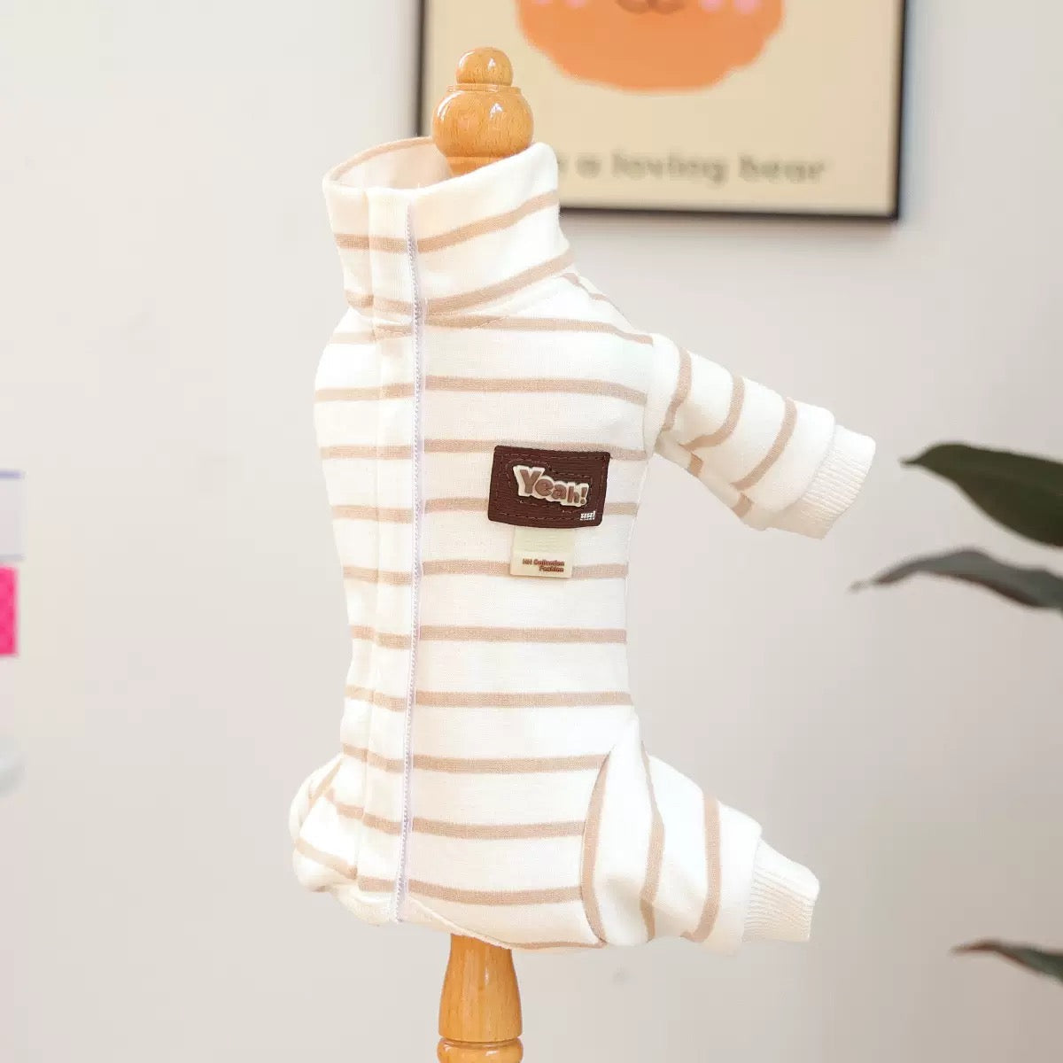 Casual Warm Striped Belly Protecting Dog Jumpsuits