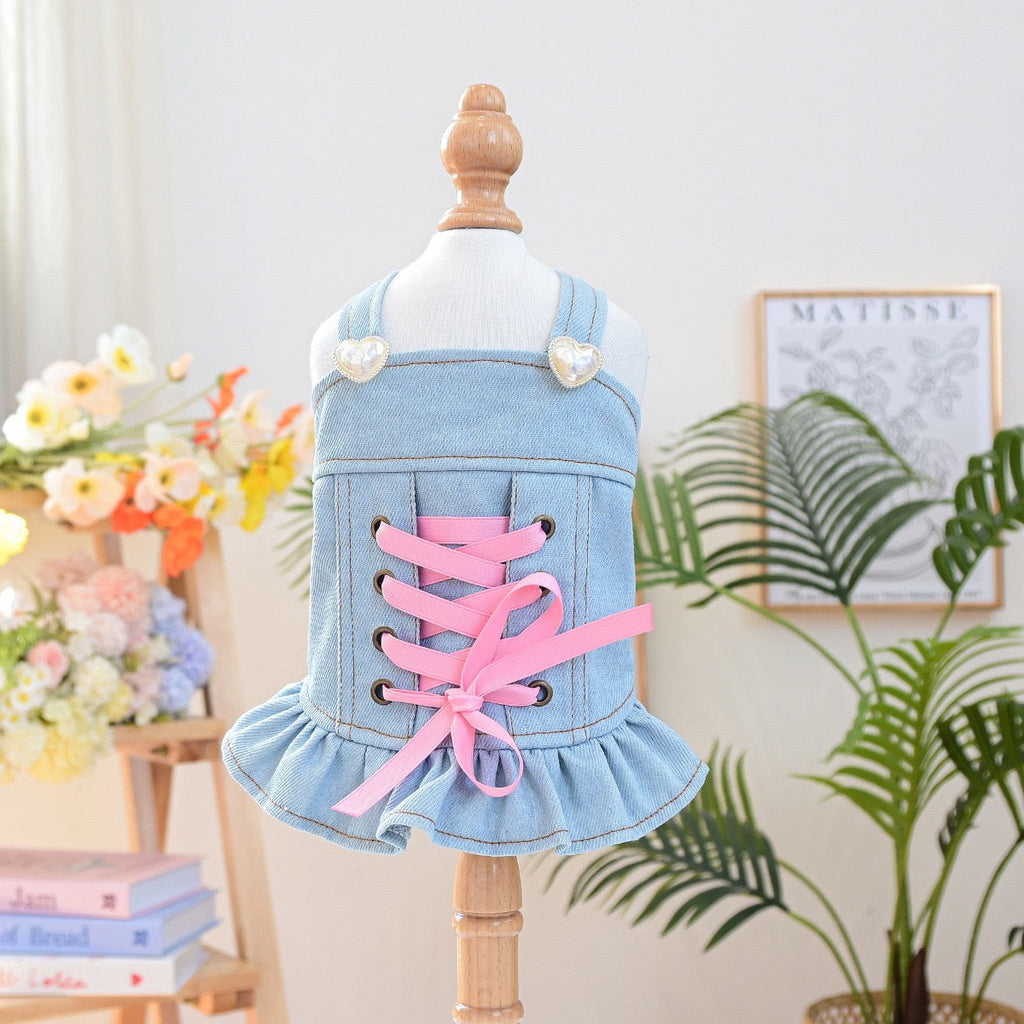 Sweet Lace-up Bow Heart Decor Dog Cat Jacket Dress