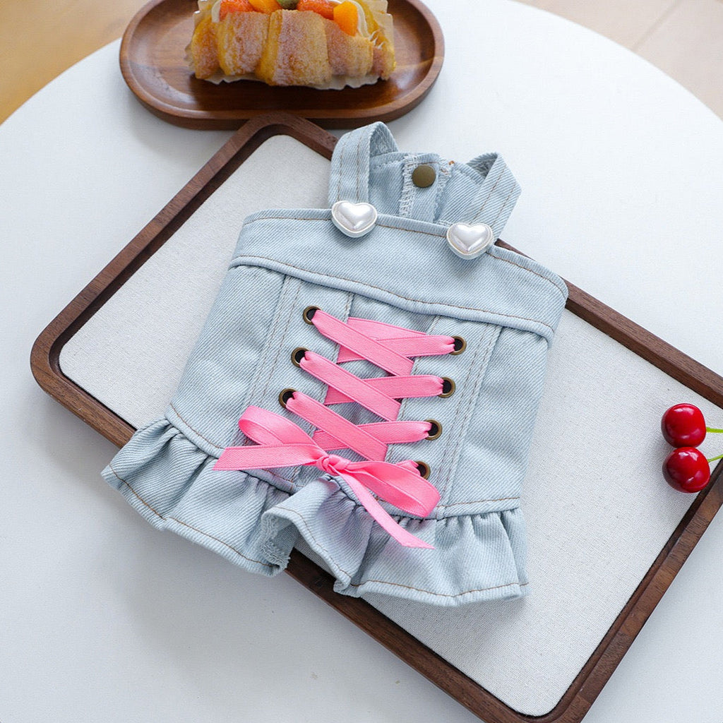 Sweet Lace-up Bow Heart Decor Dog Cat Jacket Dress