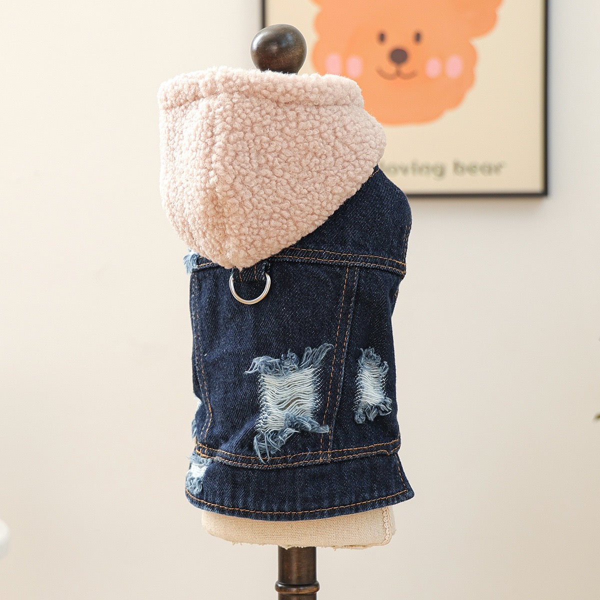 Knitted Hooded Denim Dog Cat Jacket