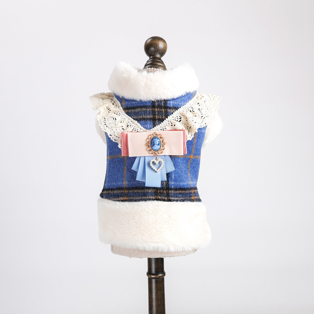 Warm Furry Elegant Bow Decor Dog Cat Jacket