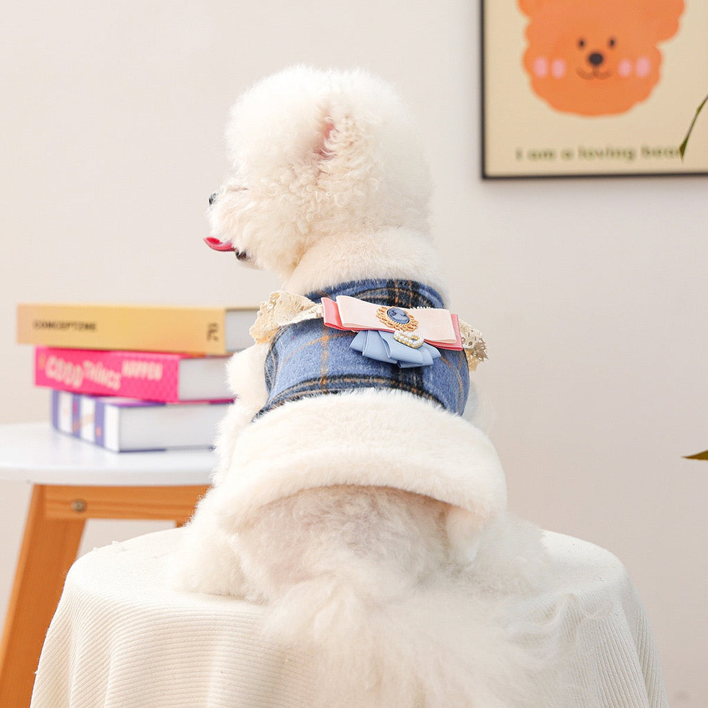 Warm Furry Elegant Bow Decor Dog Cat Jacket