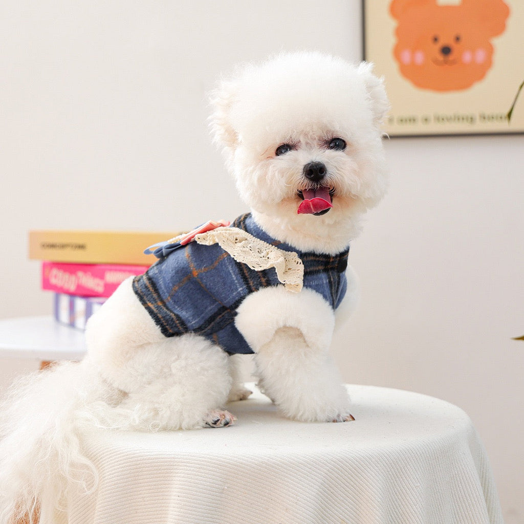 Warm Furry Elegant Bow Decor Dog Cat Jacket