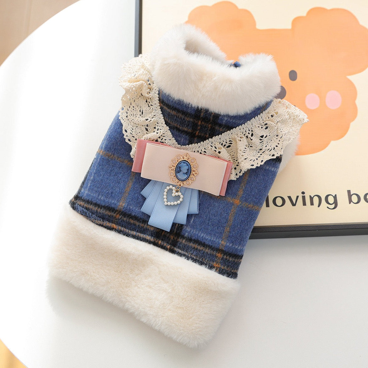 Warm Furry Elegant Bow Decor Dog Cat Jacket