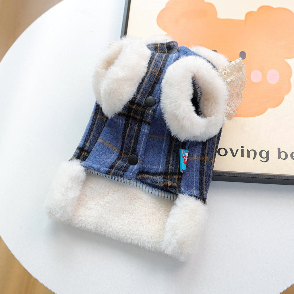 Warm Furry Elegant Bow Decor Dog Cat Jacket