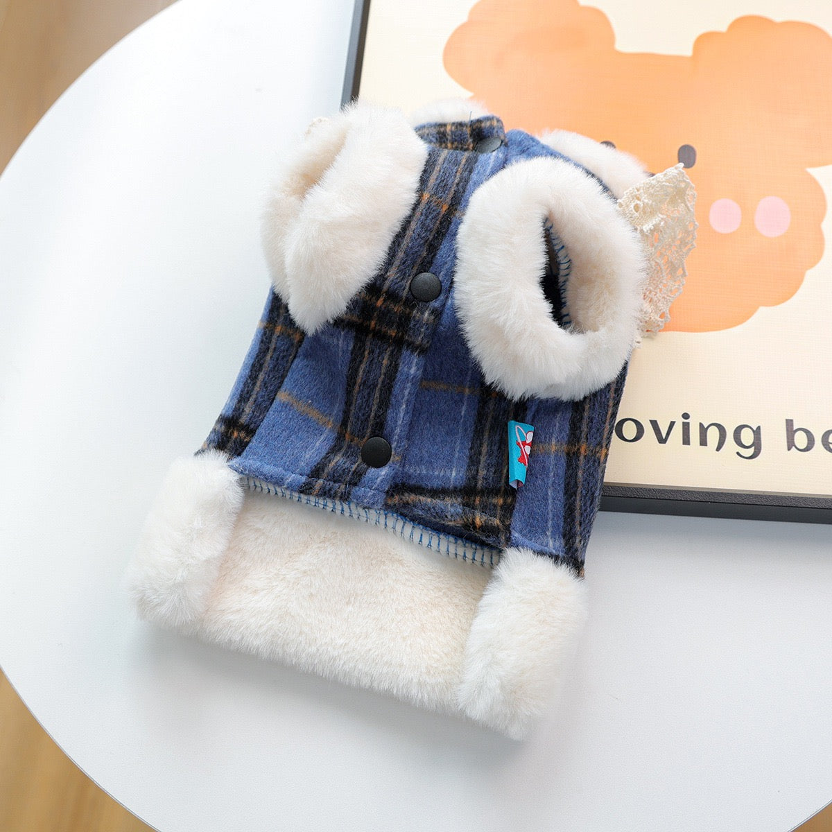 Warm Furry Elegant Bow Decor Dog Cat Jacket