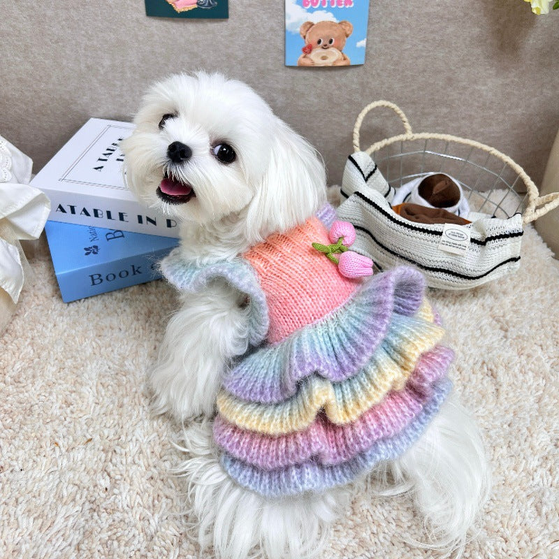 Tulip Decor Gradient Dog Cat Knitted Dress