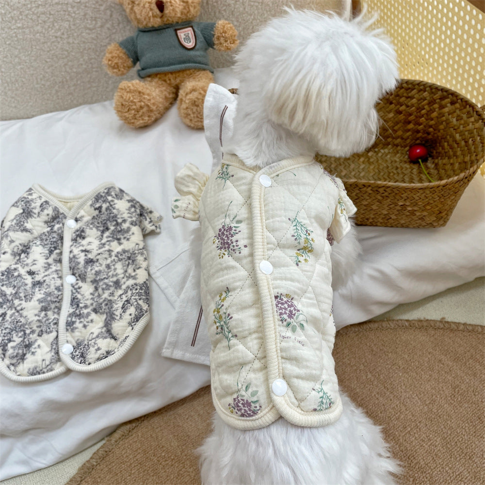 Cotton Floral Pattern Dog Cat Ruffled/Sleeveless Vest