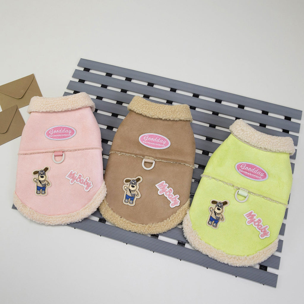 Faux Leather Puppy Decor Dog Harness Jacket