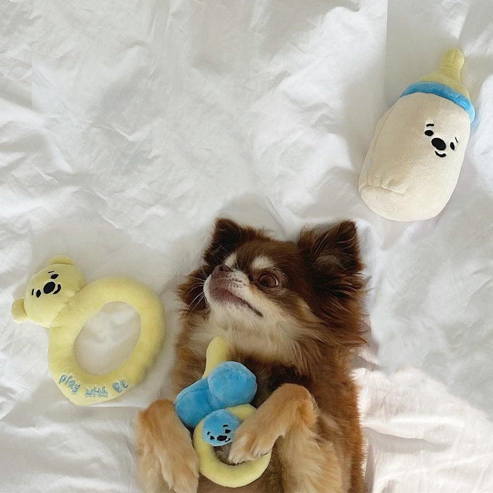 Cute Baby Bottle/Pacifier/Rattle Dog Toy