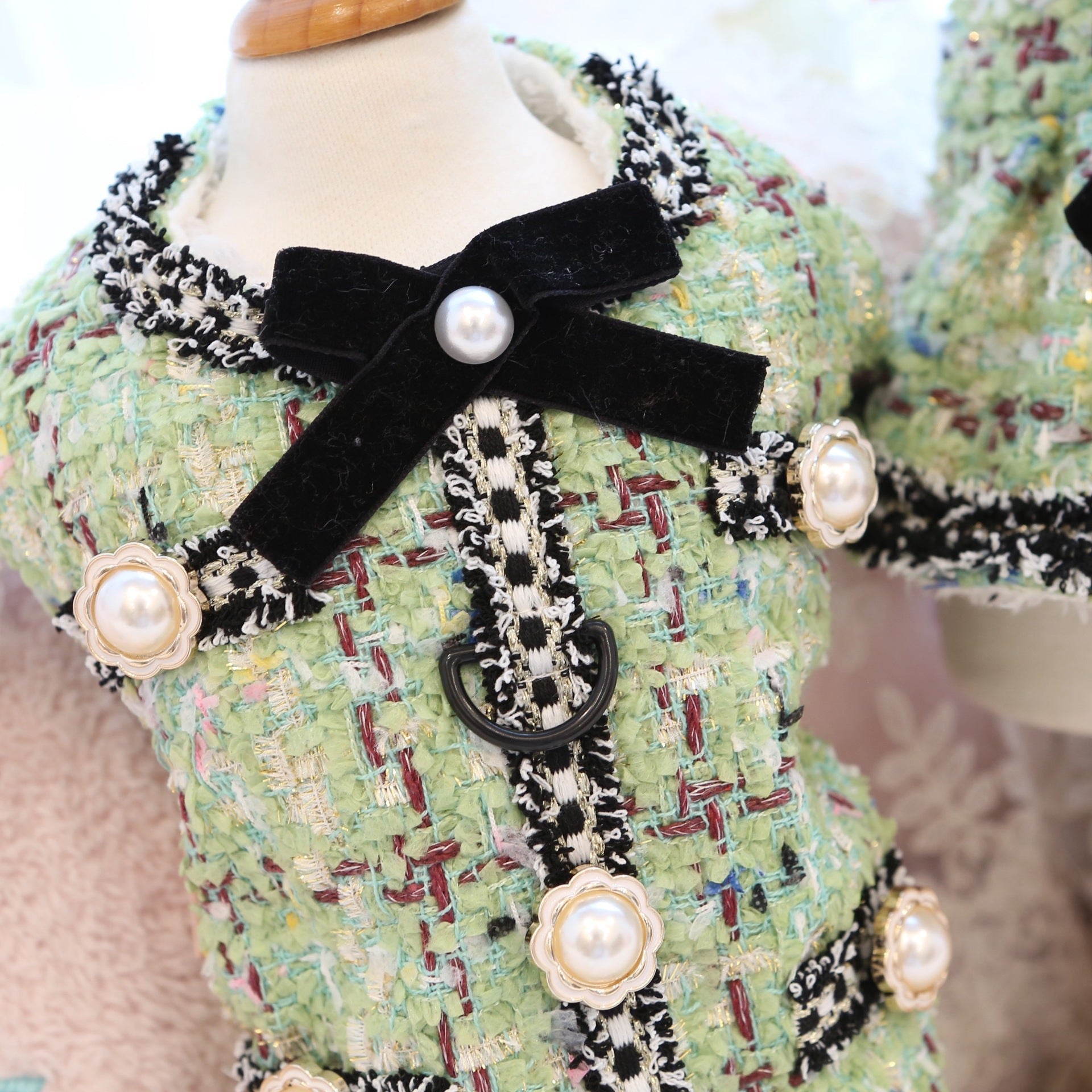 Sweet Pearl Plaid Dog Cat Harness Dress Jacket