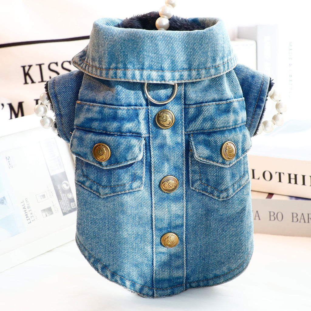 Denim Buttoned Fleece Dog Jacket Jumpsuits
