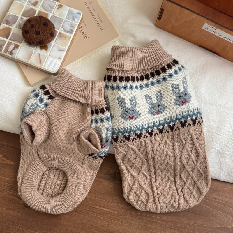 Rabbit Cable-Knit Dog Cat Sweater