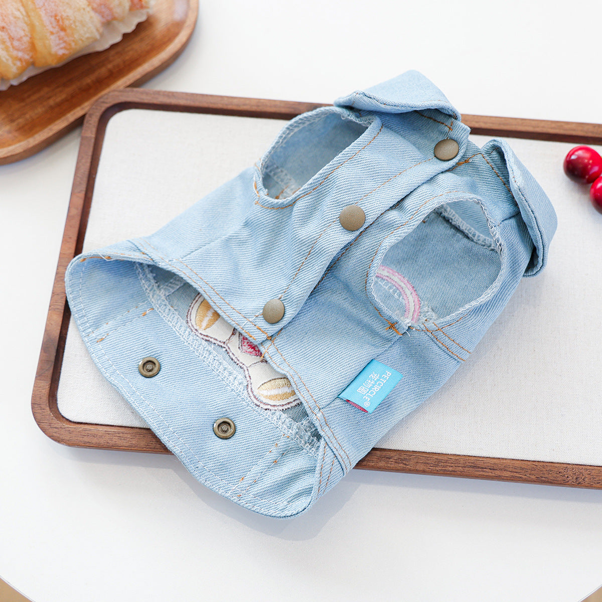 Pink Heart Bear Dog Cat Denim Harness Jacket