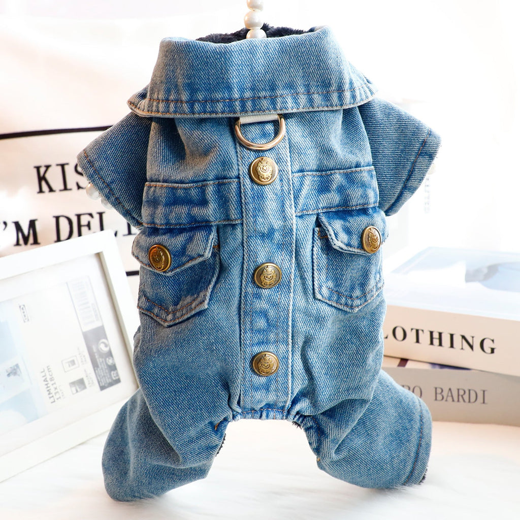 Denim Buttoned Fleece Dog Jacket Jumpsuits
