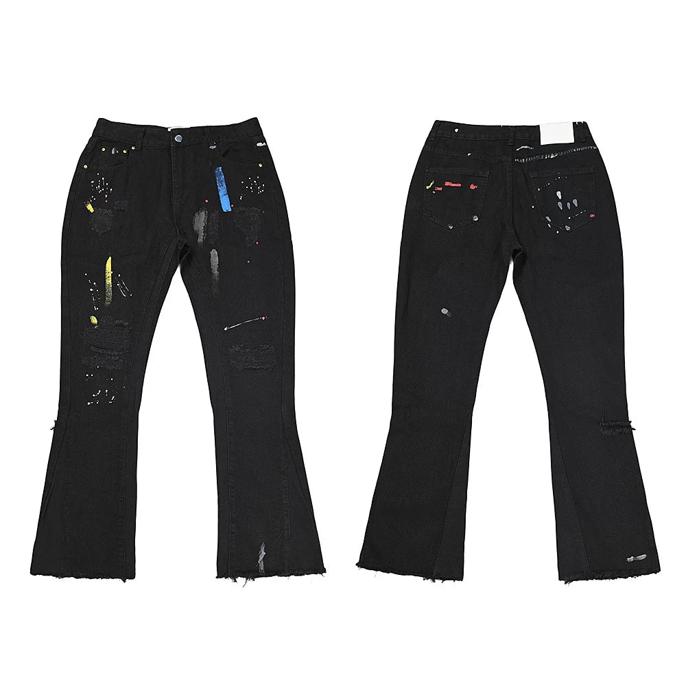 GALLERY DEPT JEANS High Street Retro Inkjet Graffiti Spring and Autumn Casual Straight Cowboy Pants Men (1)