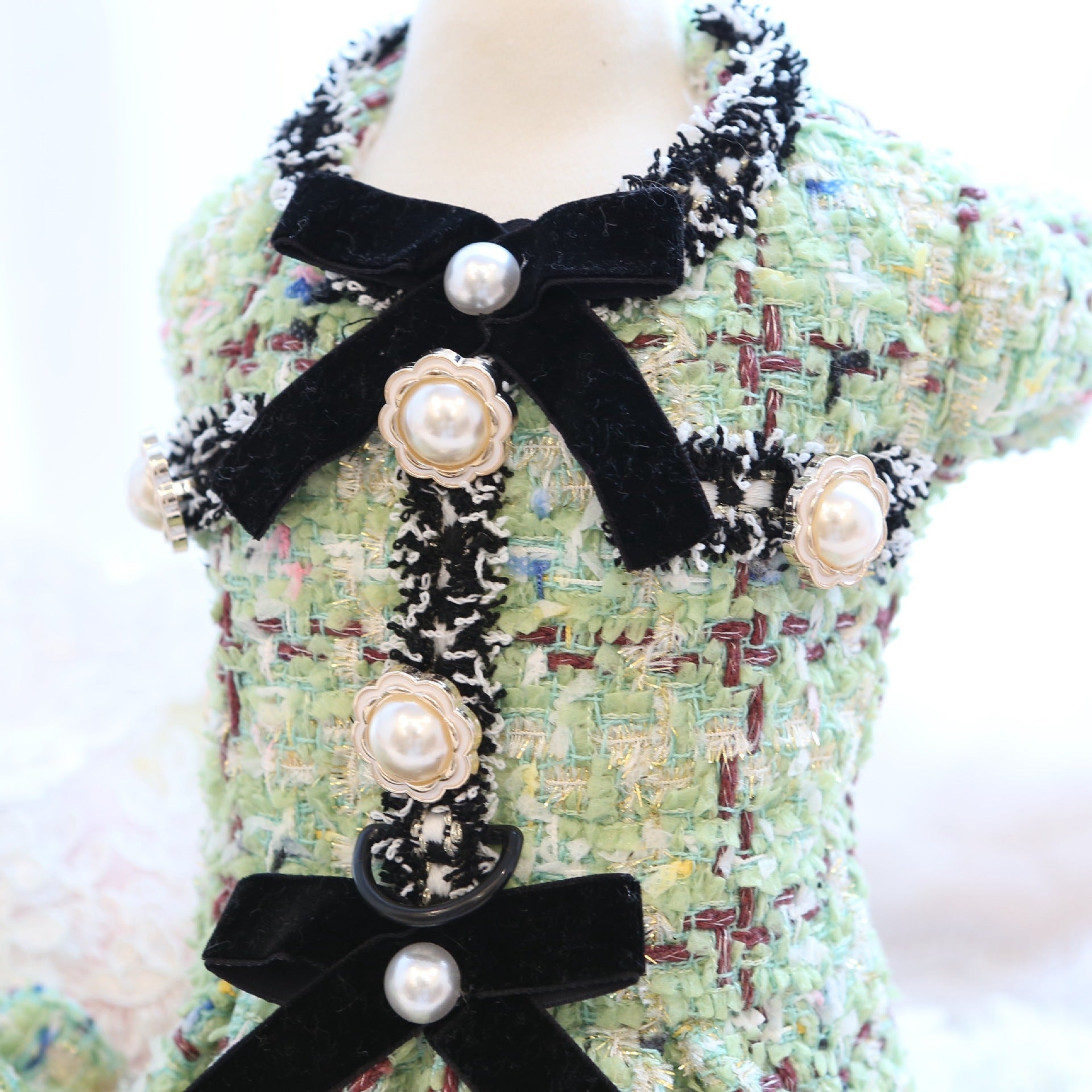 Sweet Pearl Plaid Dog Cat Harness Dress Jacket