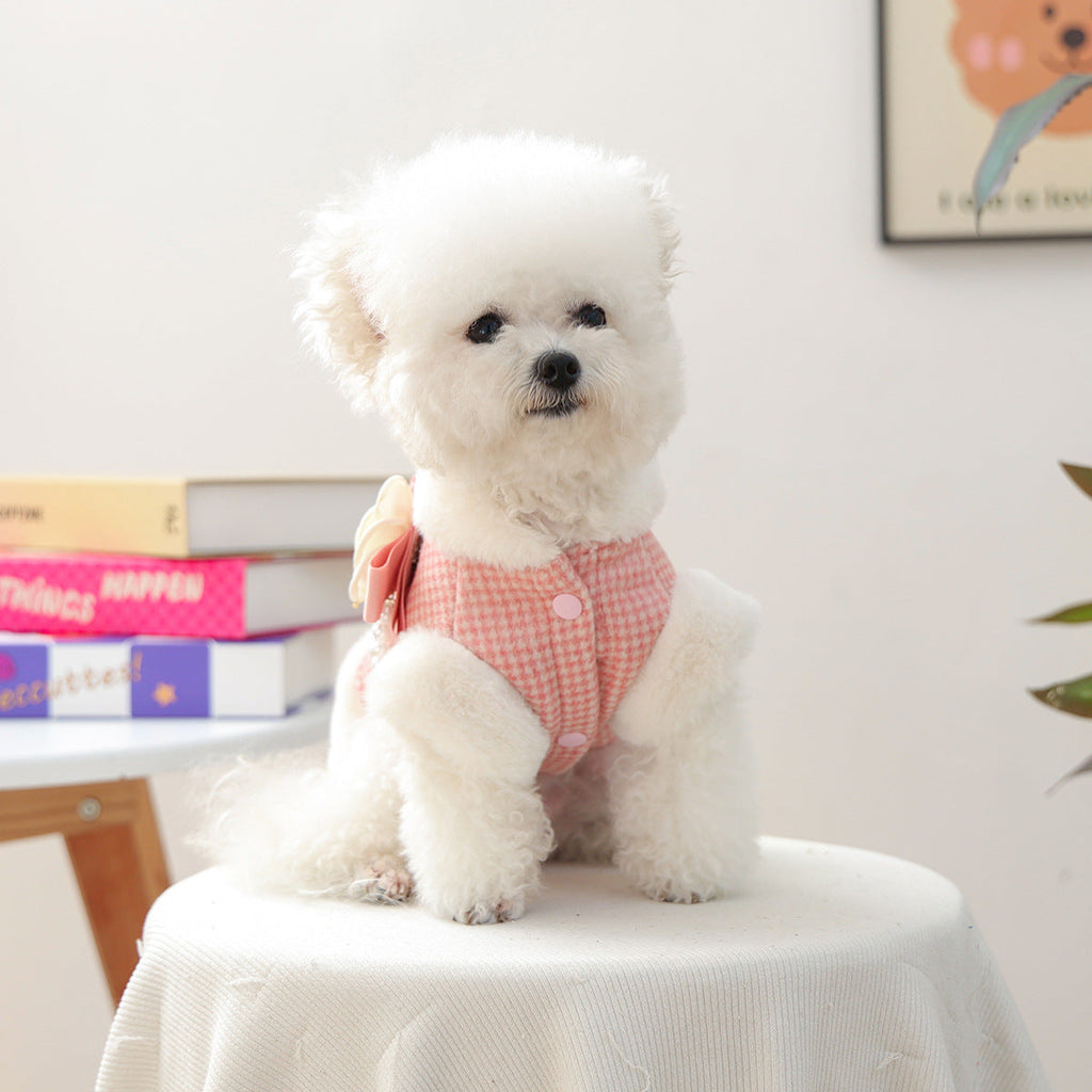 Warm Furry Elegant Bow Decor Dog Cat Jacket