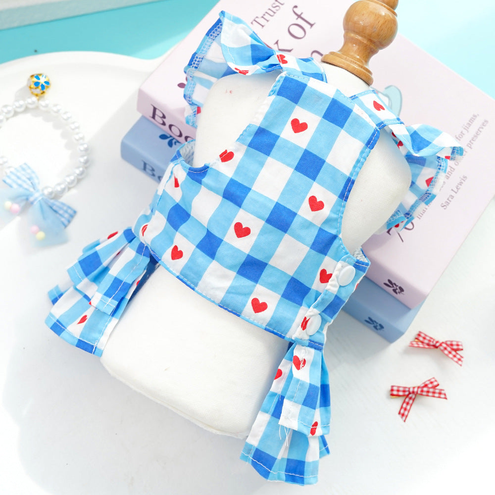 Plaid Heart Printed Ruffled Dog Vest Harness
