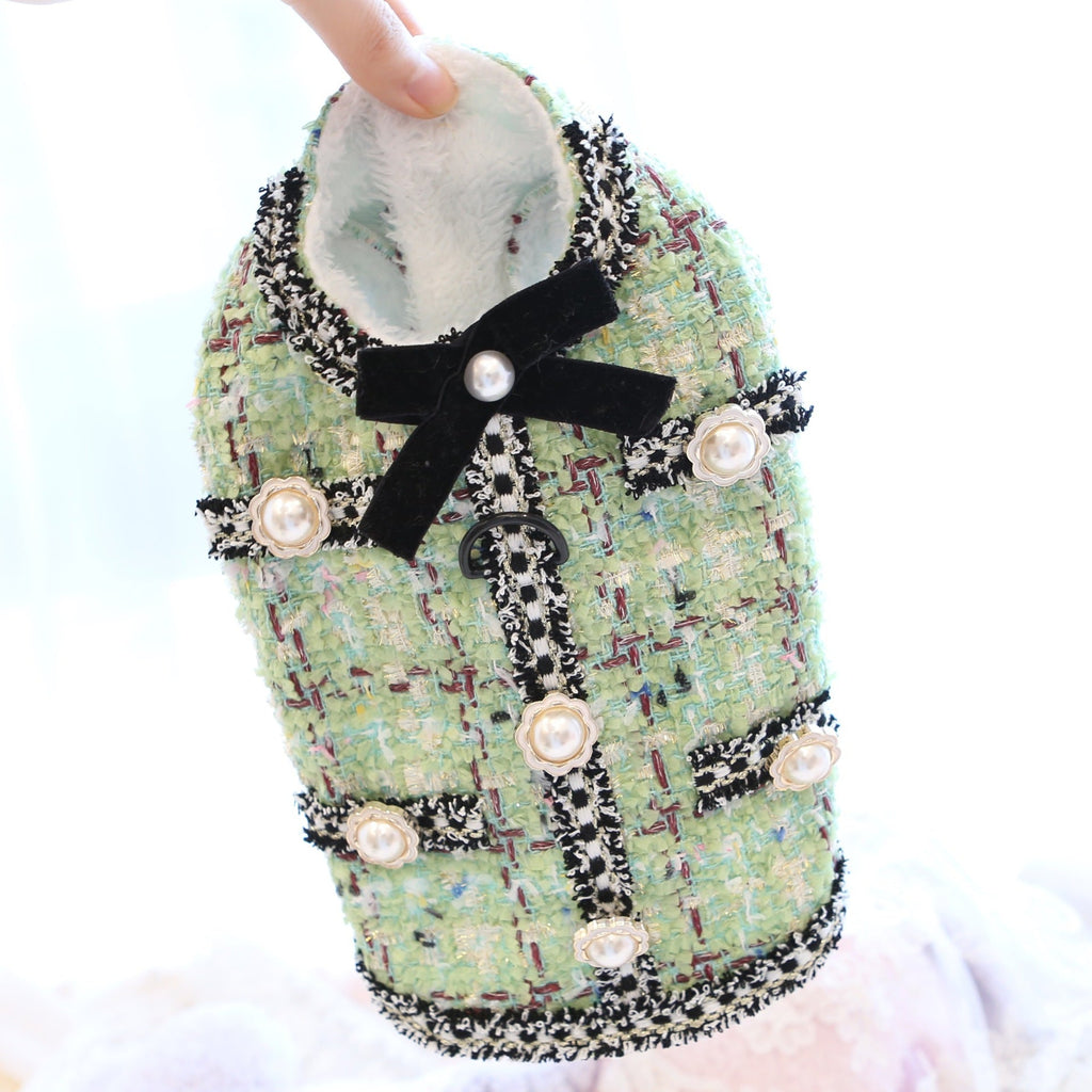 Sweet Pearl Plaid Dog Cat Harness Dress Jacket