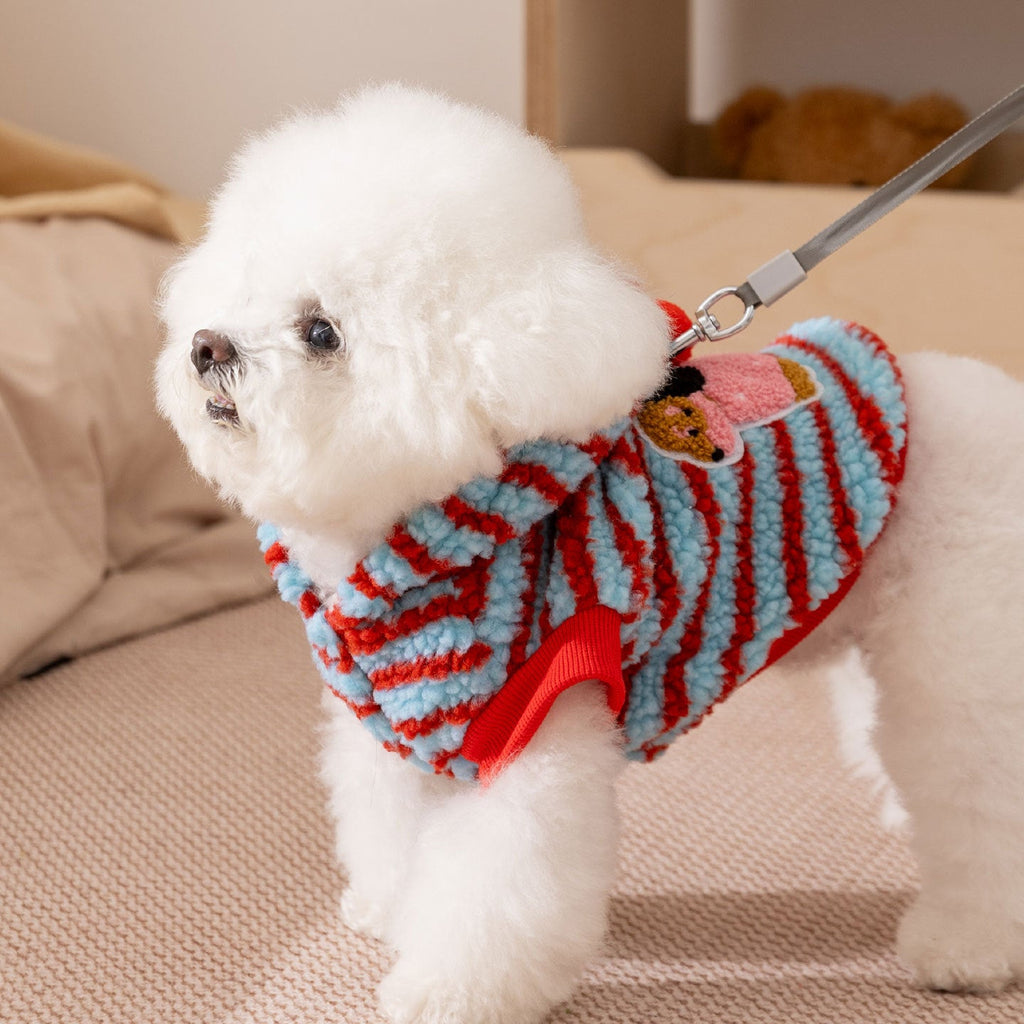 Fleece Striped Dachshund Dog Cat Harness Hoodie
