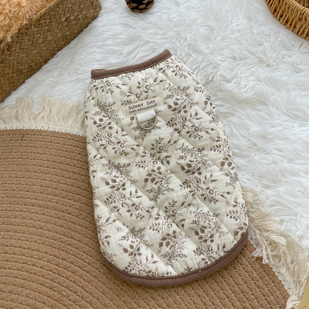 Cotton Floral Pattern Dog Cat Ruffled/Sleeveless Vest