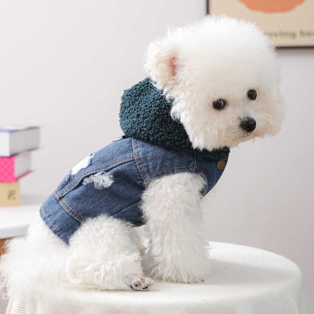 Knitted Hooded Denim Dog Cat Jacket