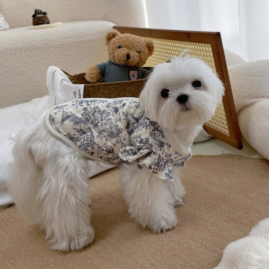 Fleece Romantic Floral Ruffled Dog Cat Jacket