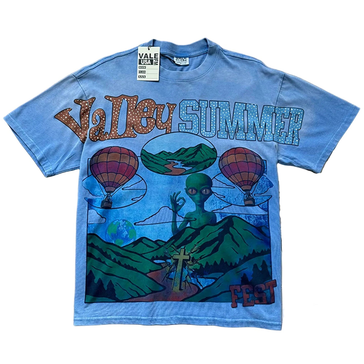 Vale Forever vintage European and American vintage washed pattern figure print high street casual versatile short sleeved T-shirt (47)