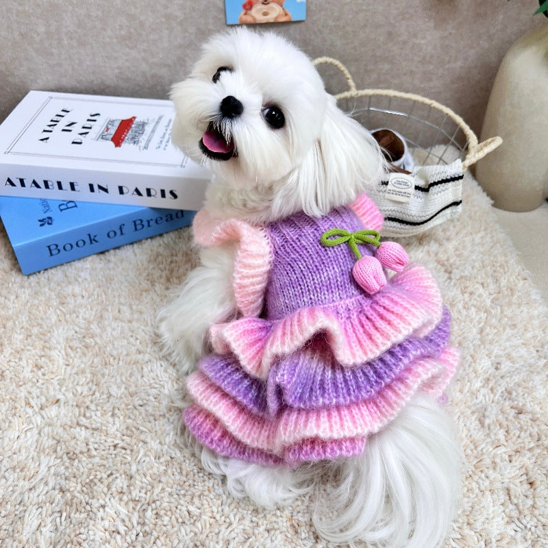 Tulip Decor Gradient Dog Cat Knitted Dress