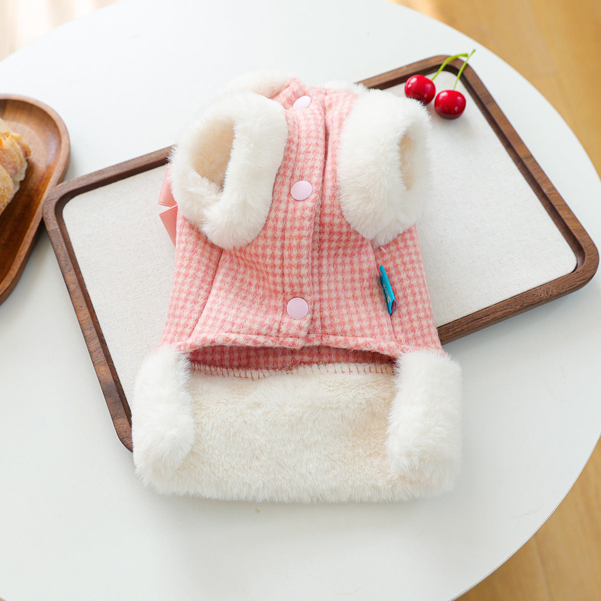 Warm Furry Elegant Bow Decor Dog Cat Jacket