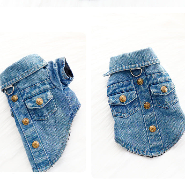 Denim Buttoned Fleece Dog Jacket Jumpsuits