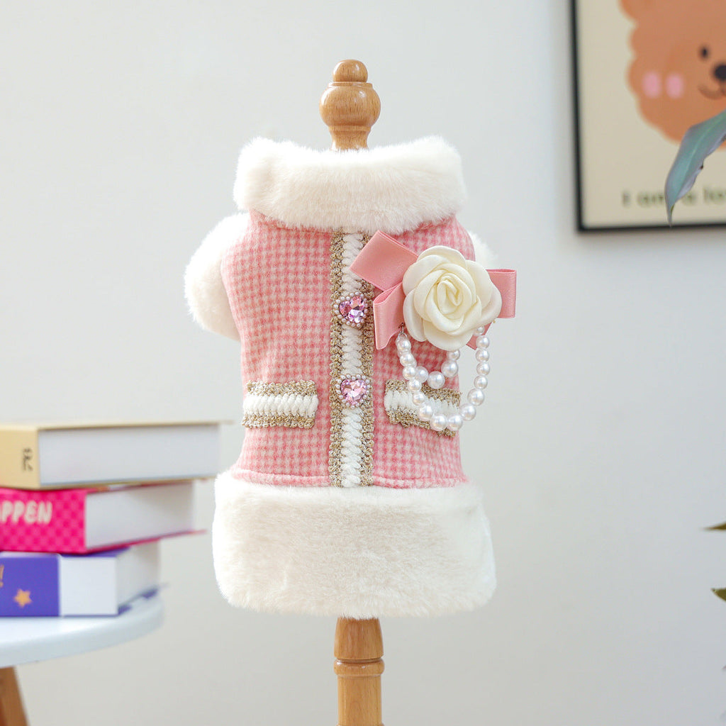 Warm Furry Elegant Bow Decor Dog Cat Jacket
