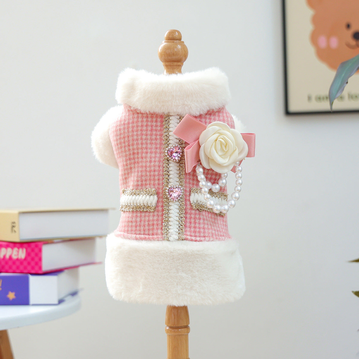 Warm Furry Elegant Bow Decor Dog Cat Jacket