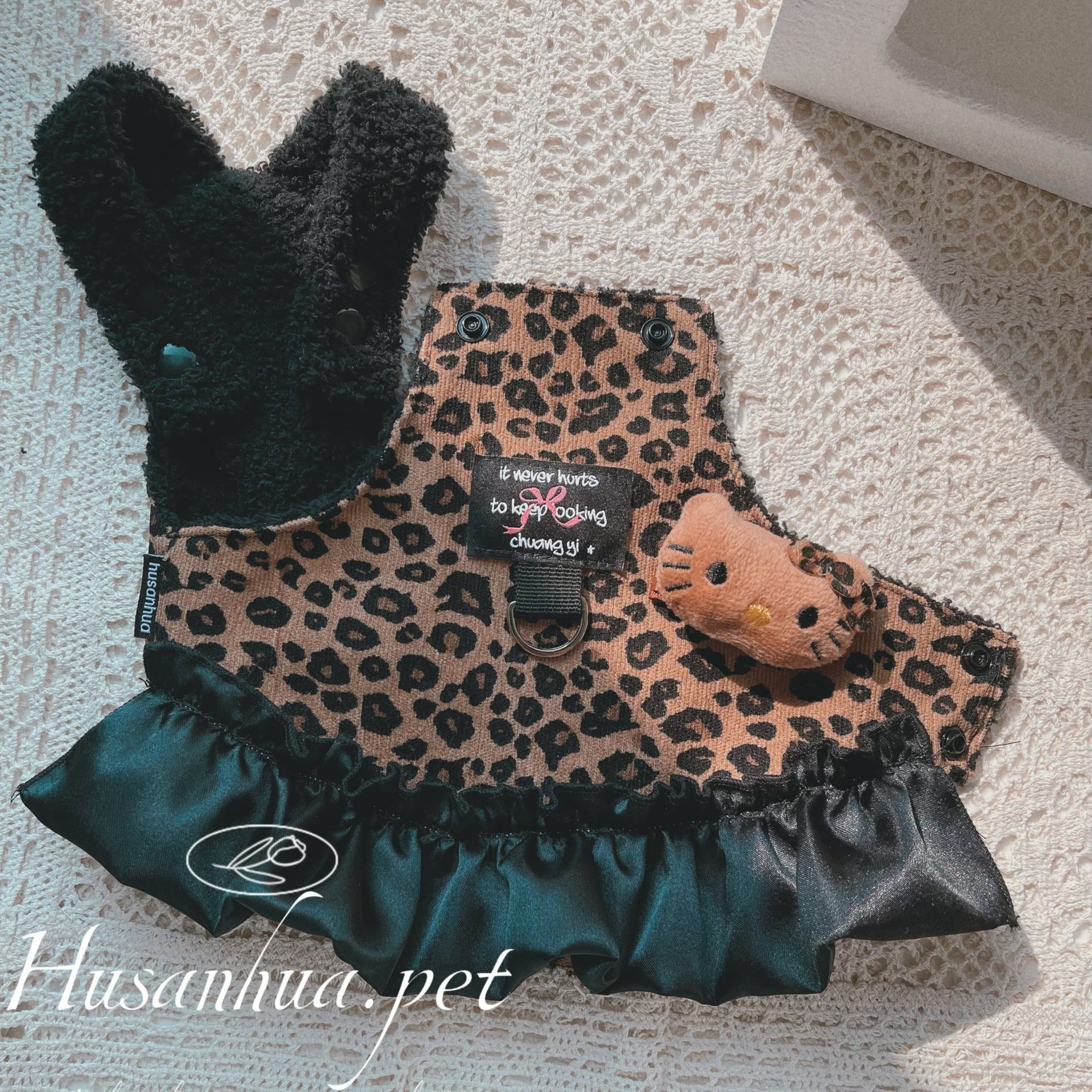 Leopard Pattern Fleece Dog Harness Dress