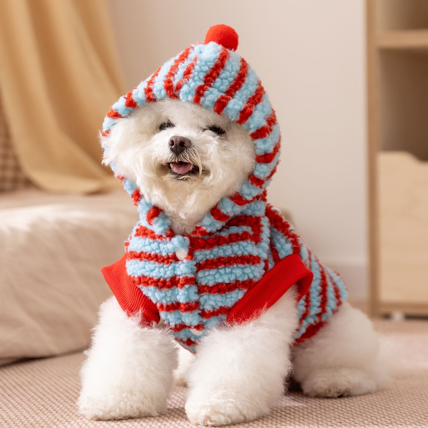 Fleece Striped Dachshund Dog Cat Harness Hoodie